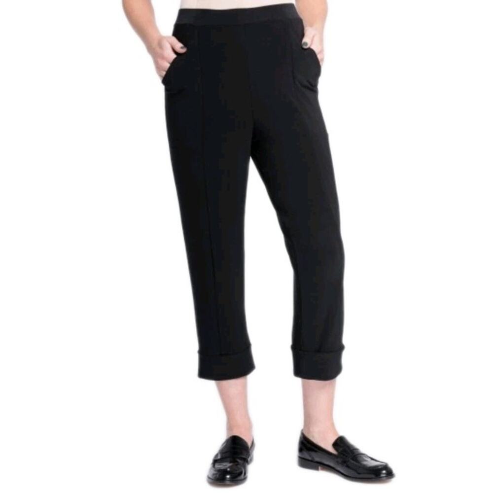 Sympli Women's Size 10 Black Cuffed Cropped Pants Pockets Career Travel Jersey